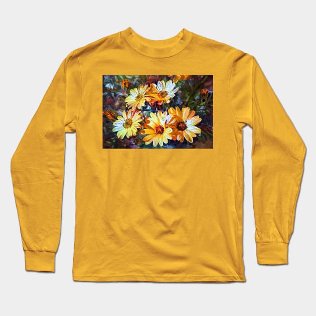 Yellow Daisy Flowers Long Sleeve T-Shirt by ArtlyStudio